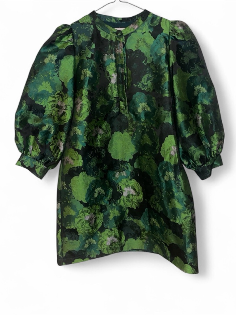 Tuckernuck Green Floral Puff-Sleeve Mini Dress M